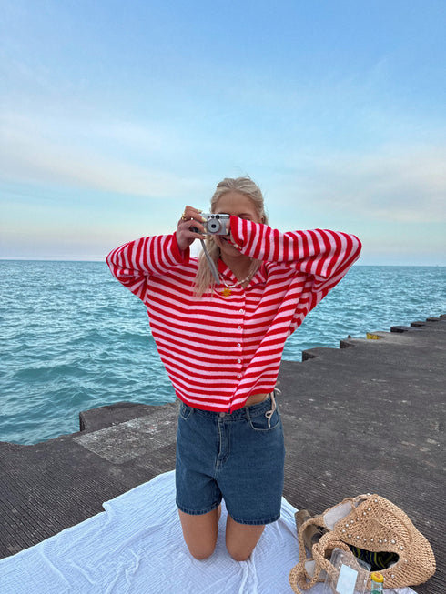 Coco Cutie Cardigan // Red & Pink Stripe